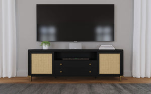 Coaster Arini Rattan Cane 2-Door Tv Stand Media Console Black