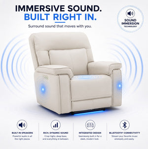 Moto Motion Harmony Recliner with Home Theater & Multi Media & Air Massage, 3-Zone Heating & Zero Gravity In Sorrento Dove Leather
