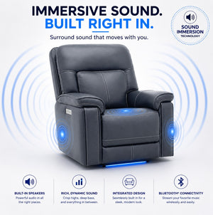 Moto Motion Harmony Recliner with Home Theater Immersive Multi Media, Air Massage, 3-Zone Heating & Zero Gravity In Sorrento Ocean Leather