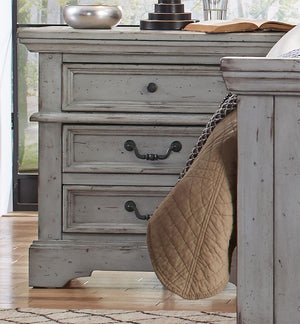 American Woodcrafters Complete Queen Bedroom Set Panel Bed, Dresser, Mirror, Chest & Nightstand Light Distressed Antique Gray Stonebrook