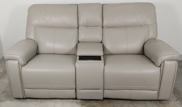 Moto Motion Harmony Console Loveseat with Home Theater & Multi Media & Air Massage & 3-Zone Heating & Zero Gravity In Sorrento Dove Leather