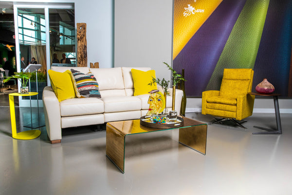 American Leather Simon Re-Invented Swivel Recliner Chair in Bison Champagne