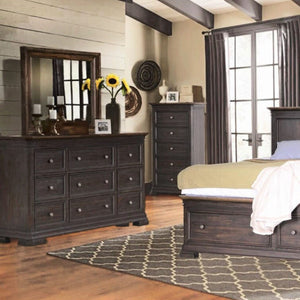 napa furniture grand louie queen complete storage bed in rustic brown/distressed black