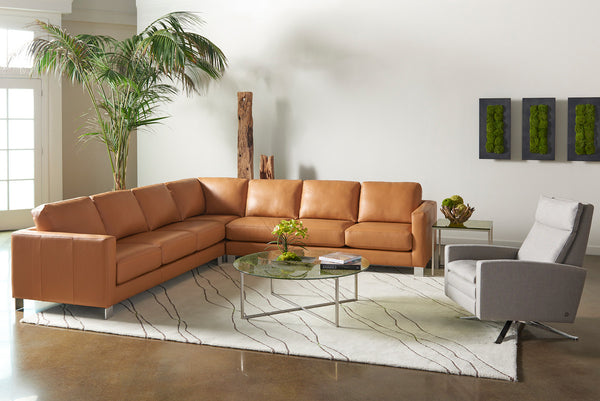 American Leather Simon Re-Invented Swivel Recliner Chair in Bison Champagne
