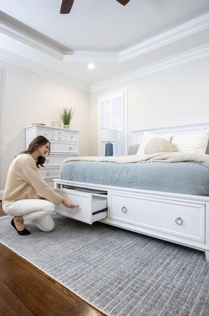 Seawinds Finn & Louise Point Breeze Queen Storage Complete Bed in Fresh White & Soft Grey Glaze