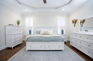 Seawinds Finn & Louise Point Breeze King Storage Complete Bed in Fresh White & Soft Grey Glaze