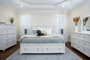 Seawinds Finn & Louise Point Breeze King Storage Complete Bed in Fresh White & Soft Grey Glaze