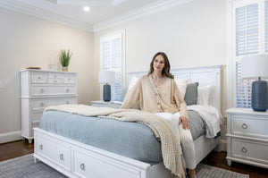 Seawinds Finn & Louise Point Breeze King Storage Complete Bed in Fresh White & Soft Grey Glaze