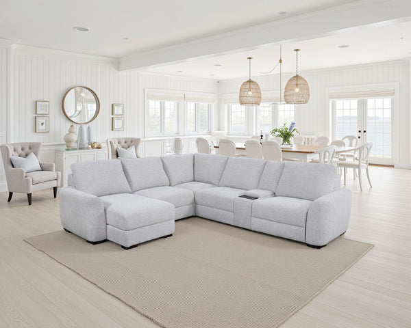 Cheers Manwah Bliss Duncan Coin Fabric 6-Piece Power Slider Chaise Sectional with Storage