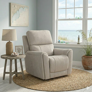 Flexsteel Carter Power Recliner with Power Headrest & Lumbar in Dove Fabric