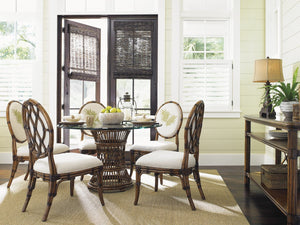 Bali Hai by Tommy Bahama Home 54 Glass Top Dining Table with 4 Upholstered Chairs