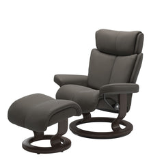 Stressless Magic Medium Chair & Ottoman Paloma Metal Grey Classic Base Wenge Finish