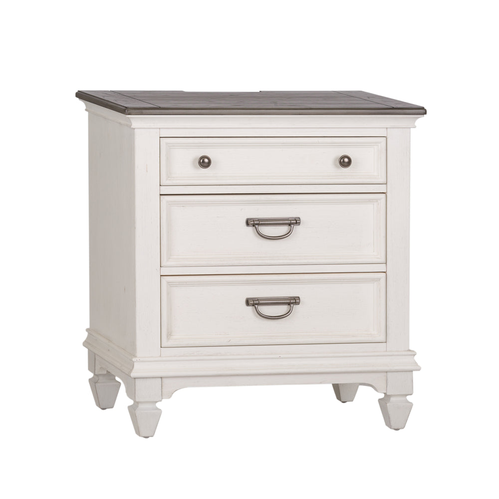 Liberty Furniture Allyson Park Wire Brushed White 3-Door Whie Nightstand with Charging Station