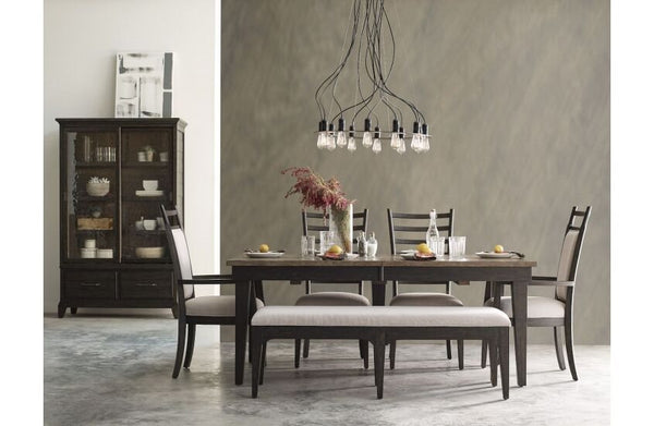 Kincaid Plank Road Two-Toned Stone Dining Table with 4 Upholstered Side Chairs