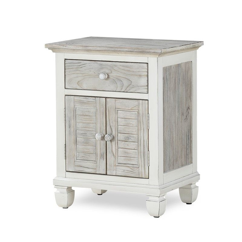 Seawinds Islamorada Clean White & Grey 1-Drawer 2-Door Electrified Coastal Nightstand