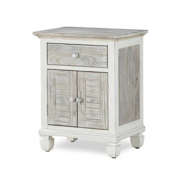 Seawinds Islamorada Clean White & Grey 1-Drawer 2-Door Electrified Coastal Nightstand