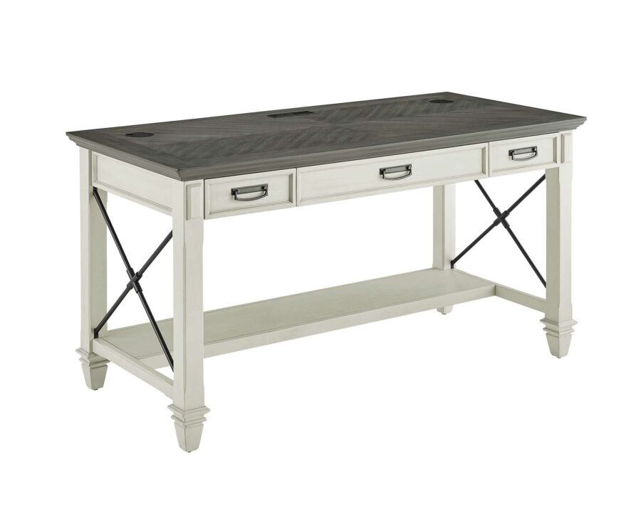 Martin Furniture Hartford Linen White Writing Desk with Gray Patterned Top