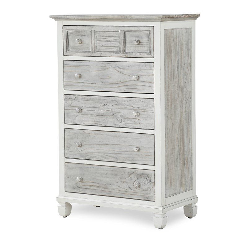 Seawinds Islamorada Clean White & Grey Distressed Grey 5-Drawer Chest