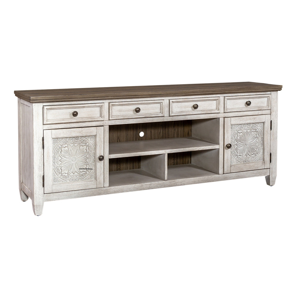 Liberty Furniture Heartland Antique White 76 Inch Tile Media Entertainment TV Stand