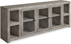 aspenhome avery loft 84" tv console with 3-doors in limestone