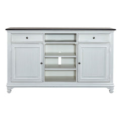 Liberty Furniture Allyson Park Wirebrushed White With Charcoal Tops 68-Inch Highboy TV Console with 2 Doors & 1 Adjustable Shelf