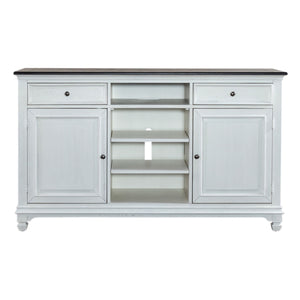 Liberty Furniture Allyson Park Wirebrushed White With Charcoal Tops 68-Inch Highboy TV Console with 2 Doors & 1 Adjustable Shelf