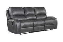 Steve Silver Keily Manual Reclining Sofa With Drop-Down Console In Dove Grey With Antiqued Brass Nailhead Trim