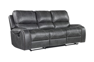 Steve Silver Keily Manual Reclining Sofa With Drop-Down Console In Dove Grey With Antiqued Brass Nailhead Trim