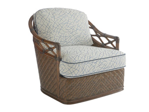 Tommy Bahama Home by Lexington Bali Hai Diamond Cove Swivel Barrel Chair in Brown/Ivory/Blue