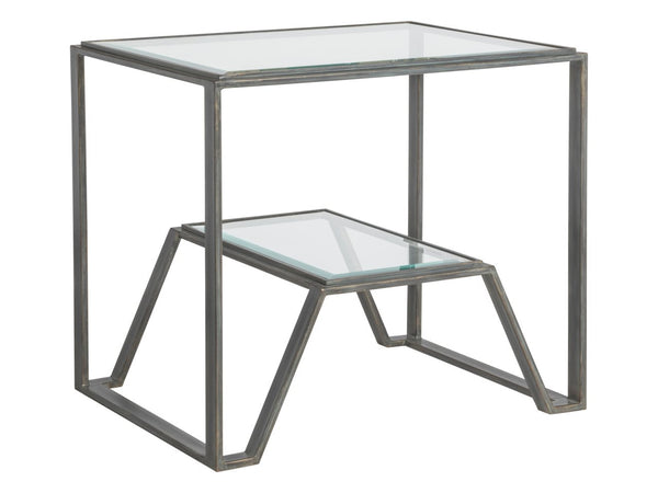 Artistica Home by Lexington Metal Designs Byron 28 Inch Rectangular Metal End Table Iron Gray/Clear