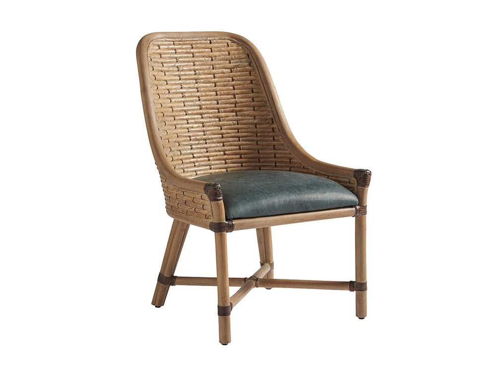 Tommy Bahama Home by Lexington Los Altos Dining Chair Upholstered/Wicker/Rattan/Genuine Leather in Blue/Brown