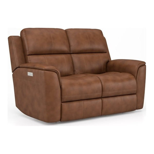 Flexsteel Henry Caramel Leather Triple Power Reclining Loveseat