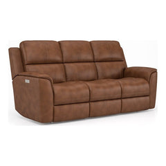 Flexsteel Henry Caramel Zero Gravity Leather Triple Power Reclining Sofa