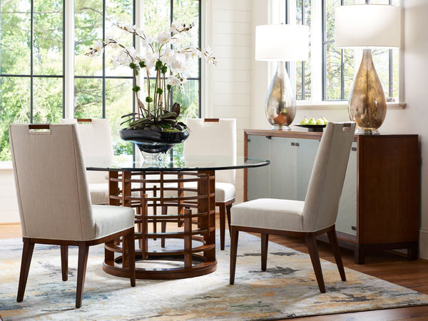 Tommy Bahama Home by Lexington Island Fusion Meridien Round Dining Table with 60 Inch Glass Top