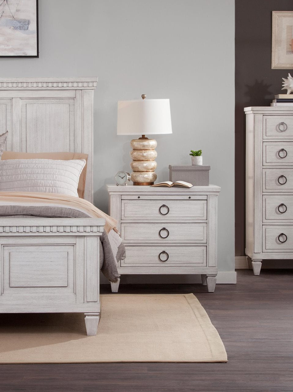 American Woodcrafters Salter Path 3-Drawer Nightstand With Tray White Grain
