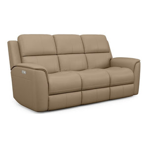 Flexsteel Henry Leather Power Reclining Sofa with Power Headrests & Lumbar in Cream
