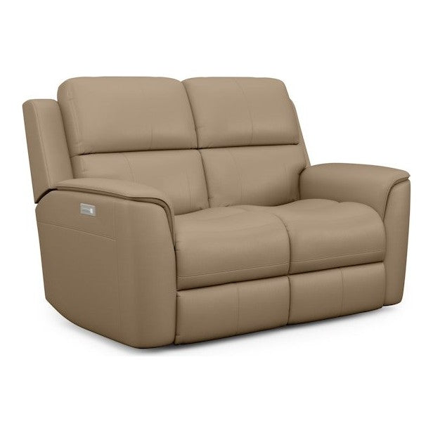 Flexsteel Henry Beige Leather Triple Power Reclining Loveseat
