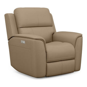 Flexsteel Henry Beige Leather Power Recliner with Power Headrest & Lumbar