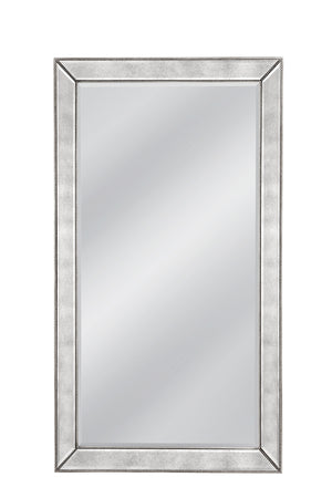 Bassett Mirror Glam Antique Mirror/Silver Beaded Rectangular Beveled Floor Mirror