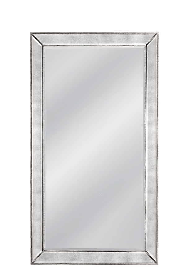 Bassett Mirror Glam Antique Mirror/Silver Beaded Rectangular Beveled Floor Mirror