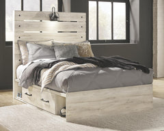 Cambeck Full Panel Bed with 4-Drawers of Storage & USB Whitewash