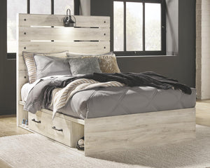 Cambeck Full Panel Bed with 4-Drawers of Storage & USB Whitewash