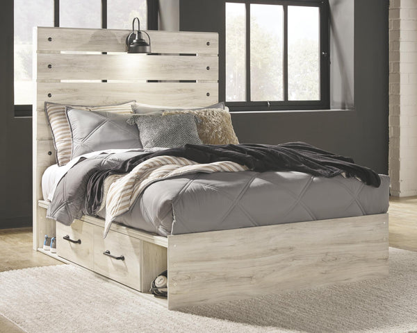 Cambeck Full Panel Bed with 4-Drawers of Storage & USB Whitewash