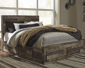 Derekson Queen Panel Bed with 4 Storage Drawers Multi Gray