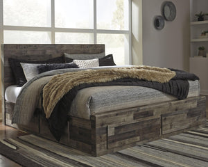 Derekson King Panel Bed with 4 Storage Drawers Multi Gray