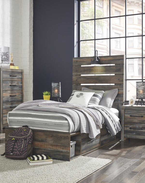 Drystan Twin Panel Bed with 2-Drawer of Storage & USB Multi