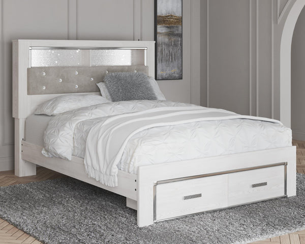 Altyra Queen Upholstered Bookcase 2-Drawer Bed White