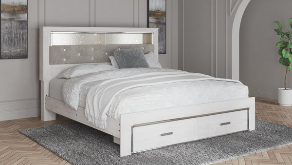 Altyra King Upholstered Bookcase Bed with 2-Drawer Storage White