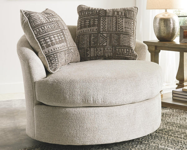 Soletren Fabric Swivel Accent Chair Stone