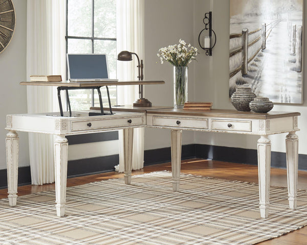 Realyn Pastoral Charm 2-Piece 3-Drawer Home Office Lift Top Desk White/Brown